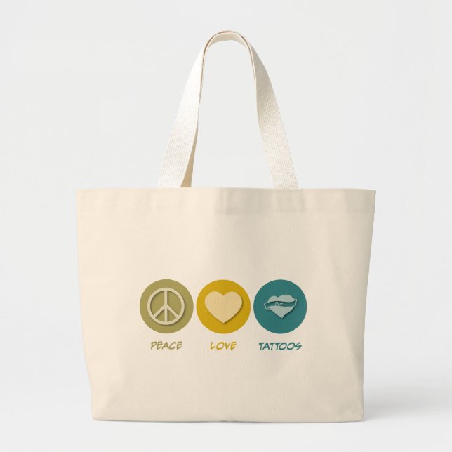 Peace Love Tattoos Large Tote Bag (Front)