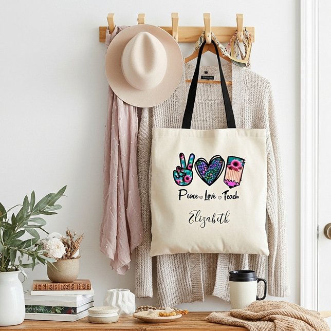 Peace Love Teach personalized Tote Bag (Creator Uploaded)