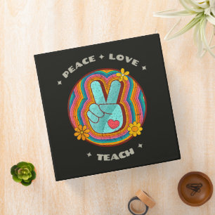 Peace Love Teach Vintage Retro 70s Hippie Binder