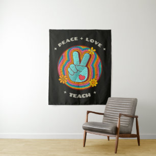 Peace Love Teach Vintage Retro 70s Hippie Tapestry
