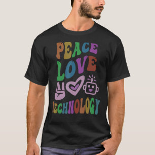 PEACE LOVE TECHNOLOGY Retro Computer Teacher Groov T-Shirt