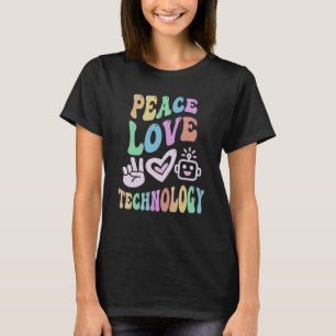 PEACE LOVE TECHNOLOGY Retro Computer Teacher Groov T-Shirt