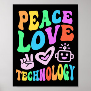 Peace Love Technology Retro Computer Teacher Vibes Poster