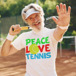 Peace Love Tennis Ball Cute Team Player T-Shirt<br><div class="desc">I love playing tennis. A cute tennis player Christmas gift with a yellow tennis ball as the O in Love. Peace and Tennis written in blue and green.</div>