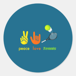 Peace Love Tennis Funny Tennis Lovers Hand Sign De Classic Round Sticker