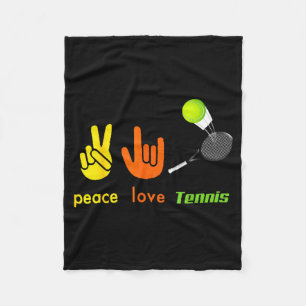 Peace Love Tennis Funny Tennis Lovers Hand Sign De Fleece Blanket