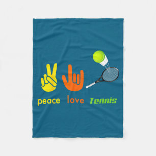 Peace Love Tennis Funny Tennis Lovers Hand Sign De Fleece Blanket
