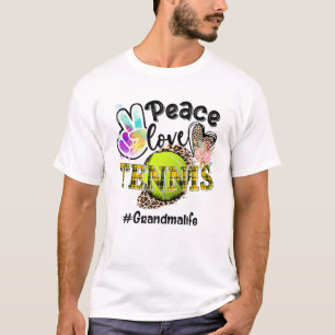 Peace Love Tennis Grandma Life Mom Grandma Leopard T-Shirt