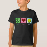 Peace Love Tennis Kids T-Shirt<br><div class="desc">A peace sign,  heart and a tennis ball on a cute kids t-shirt. Peace Love Tennis.</div>