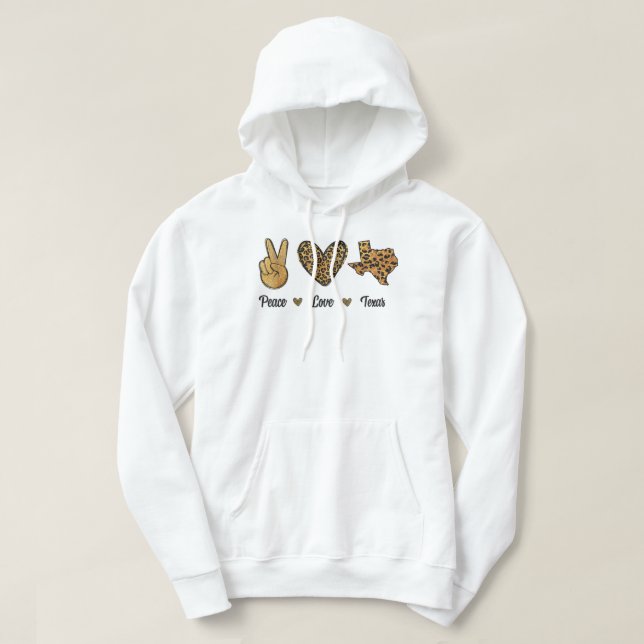 Peace Love Texas Leopard Flag Map Souvenirs For Me Hoodie (Design Front)