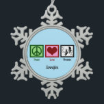 Peace Love Theatre Cute Monogram Actor Snowflake Pewter Christmas Ornament<br><div class="desc">A peace sign,  heart,  and drama masks symbolizing acting. A cute theatre Christmas ornament for an actor in drama club or a theatre company. Peace Love Theatre.</div>