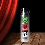 Peace Love Theatre Drama Masks Personalized Water Bottle<br><div class="desc">Peace Love Theatre water bottle for an actor or actress. A cute pink personalized theater club gift featuring a peace sign,  heart,  and cool drama masks. Customize with a playwright name.</div>