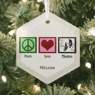 Peace Love Theatre Personalized Christmas Glass Ornament