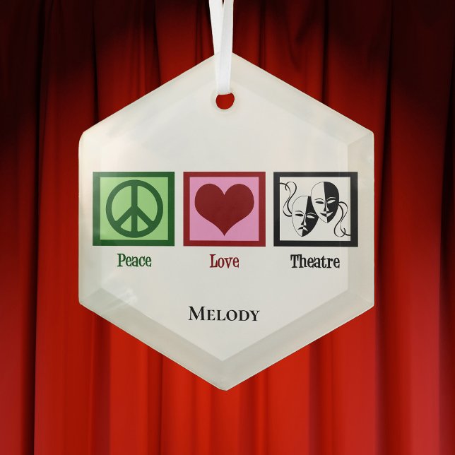 Peace Love Theatre Personalized Christmas Glass Ornament (Creator Uploaded)