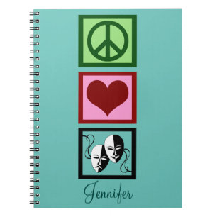 Peace Love Theatre Personalized Teal Notebook