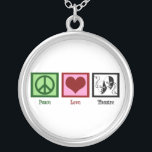 Peace Love Theatre Silver Plated Necklace<br><div class="desc">A peace sign,  heart,  and a happy and sad mask symbolizing acting. A cute gift for an actor.</div>