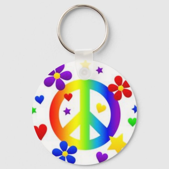 PEACE LOVE TIE DYE HIPPIE SYMBOL KEYCHAIN (Front)