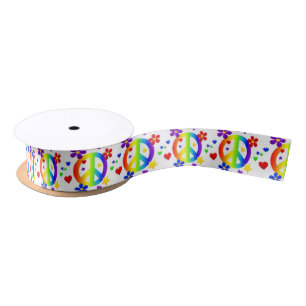 PEACE LOVE TIE DYE HIPPIE SYMBOL SATIN RIBBON
