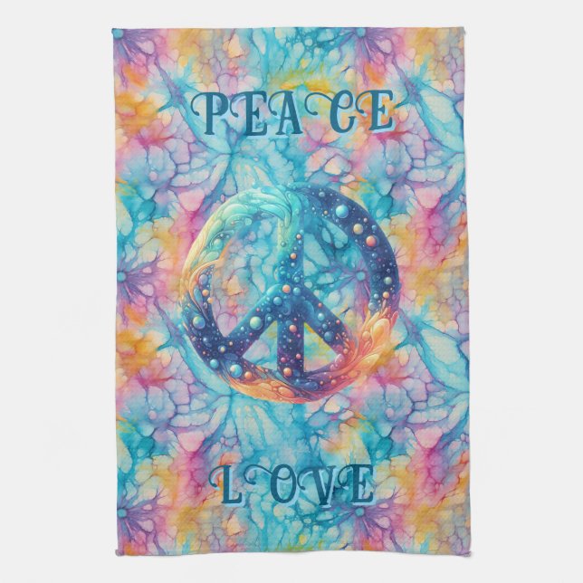 Peace Love Tie-Dye Kitchen Towel (Vertical)