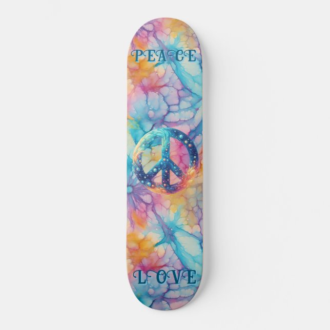 Peace Love Tie-Dye Skateboard (Front)