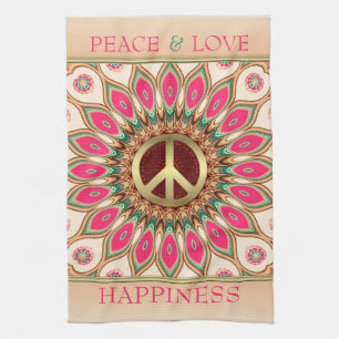 Peace Love Tournesol Rose serviette de thé