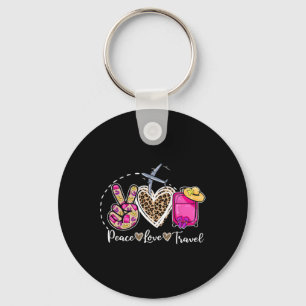 Peace Love Travel Retro Summer Vacation Family Mat Keychain