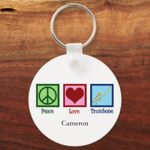 Peace Love Trombone Player Cute Custom Keychain