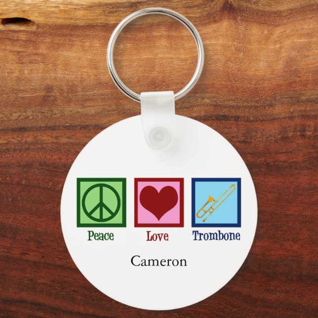Peace Love Trombone Player Cute Custom Keychain (Back)