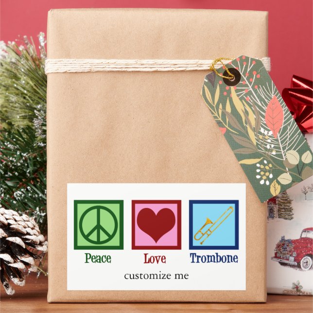 Peace Love Trombone Player Cute Custom Sticker (Holiday)