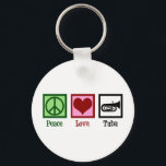 Peace Love Tuba Player Keychain<br><div class="desc">Peace Love Tuba. A cool tuba player gift with a peace sign, heart, and instrument.</div>