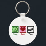 Peace Love Tuba Player Keychain<br><div class="desc">Peace Love Tuba. A cool tuba player gift with a peace sign, heart, and instrument.</div>