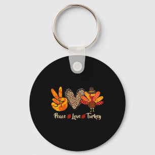 Peace Love Turkey Little Pilgrim Thanksgiving Wome Keychain