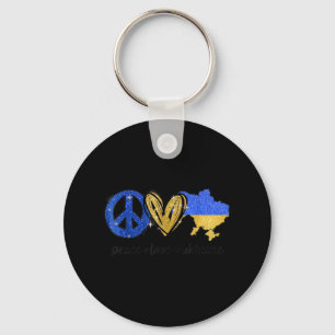 Peace Love Ukraine Ukrainian Flag I Stand With Ukr Keychain