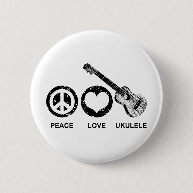 Peace Love Ukulele 2 Inch Round Button (Front)