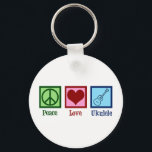 Peace Love Ukulele Keychain<br><div class="desc">Peace Love Ukulele. Cute ukuleles player gift featuring a cool peace sign, heart, and uke instrument.</div>