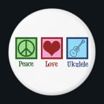 Peace Love Ukulele Magnet<br><div class="desc">Peace Love Ukulele. Cute ukuleles player gift featuring a cool peace sign, heart, and uke instrument.</div>