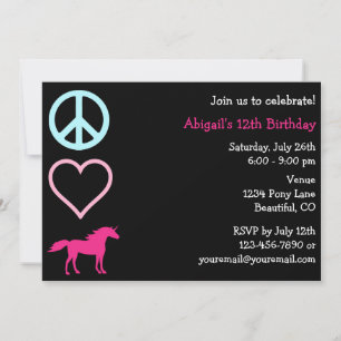 Peace Love Unicorns Girl's Birthday Invitation
