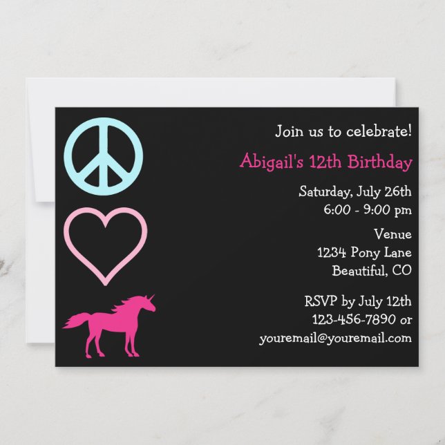 Peace Love Unicorns Invitation d'anniversaire de l (Devant)