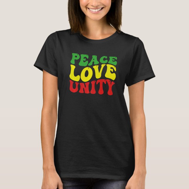 Peace Love Unity Reggae Roots Jamaica Rasta Reggae T-Shirt (Front)