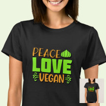 Peace Love Vegan Green Brown on T-Shirt