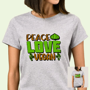 Peace Love Vegan Green Brown on  T-Shirt