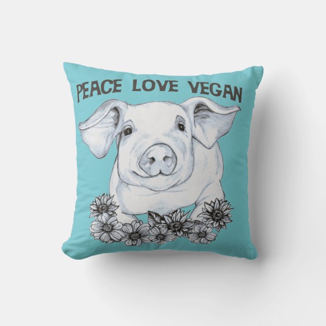 Peace Love Vegan Pig Pillow (Front)