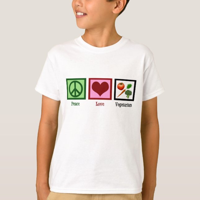 Peace Love Vegetarian Kids T-Shirt (Front)