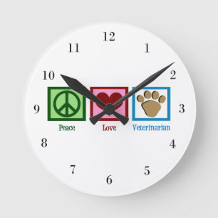 Peace Love Veterinarian Round Clock