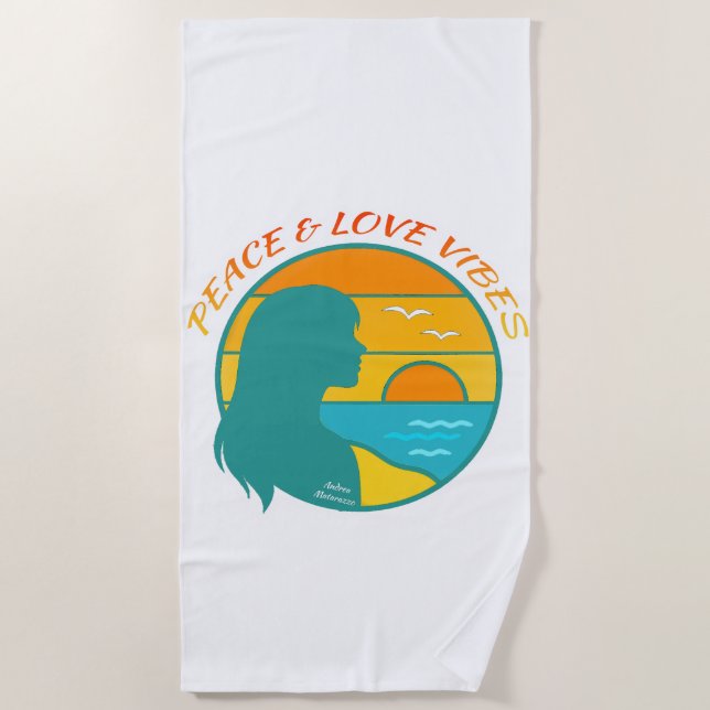 Peace & Love Vibes Beach Towel (Front)