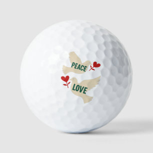 Peace & Love Vintage Dove Art with Heart Motif Golf Balls