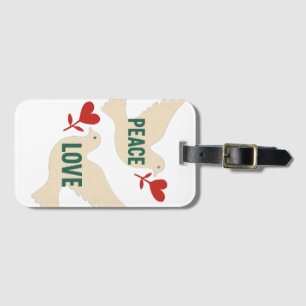 Peace & Love Vintage Dove Art with Heart Motif Luggage Tag