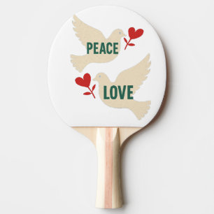 Peace & Love Vintage Dove Art with Heart Motif Ping Pong Paddle