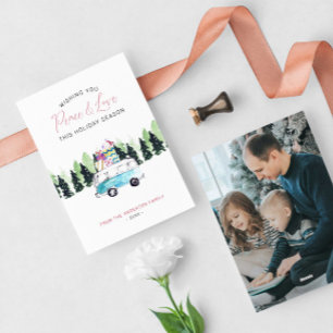 Peace & Love Vintage Van Christmas Holiday Photo Card