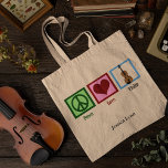 Peace Love Violin Cute Personalized Violinist Tote Bag<br><div class="desc">Cute peace sign,  heart and violin on a pretty personalized tote bag for a violinist. Peace Love Violin.</div>